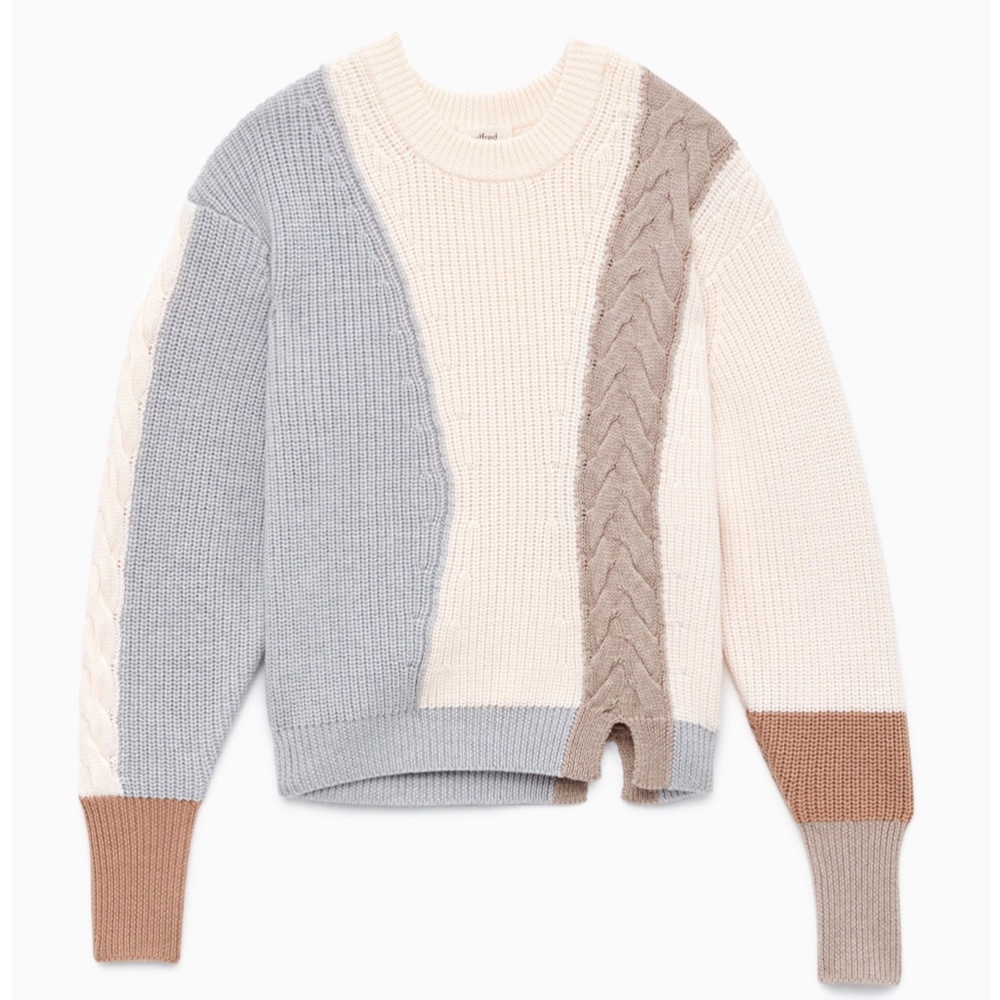 Aritzia Wilfred Lonell Colorblock Merino Wool Cable Knit Sweater